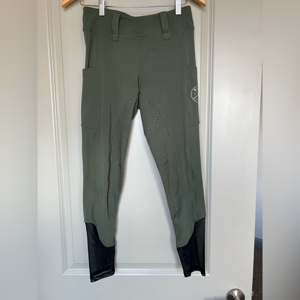 Free Ride Equestrian Define Hybrid Pull On Full Seat Breech in Forest Green